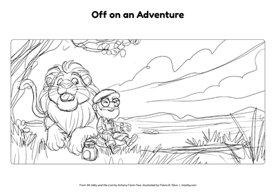 Mr Jelby colouring page: Off on an Adventure